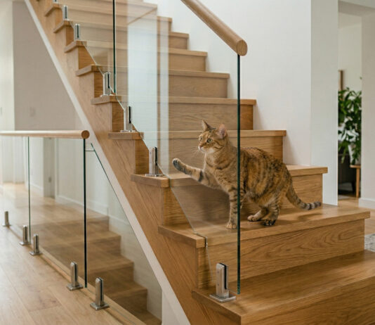 Powłoki hydrofobowe na balustradzie szklanej